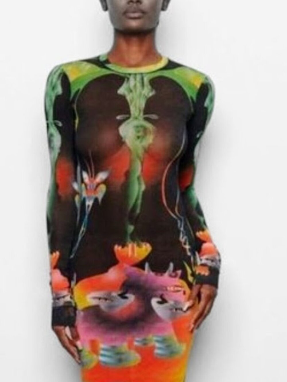 SKIMS Summer Mesh Long Sleeve Maxi Dress Obsidian Print Rare Sold Out size L